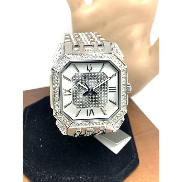 Bulova Men's Watch 96A285 Octava Quartz Crystal Pave Silver Stainless Steel 40mm - Picture 13 of 14